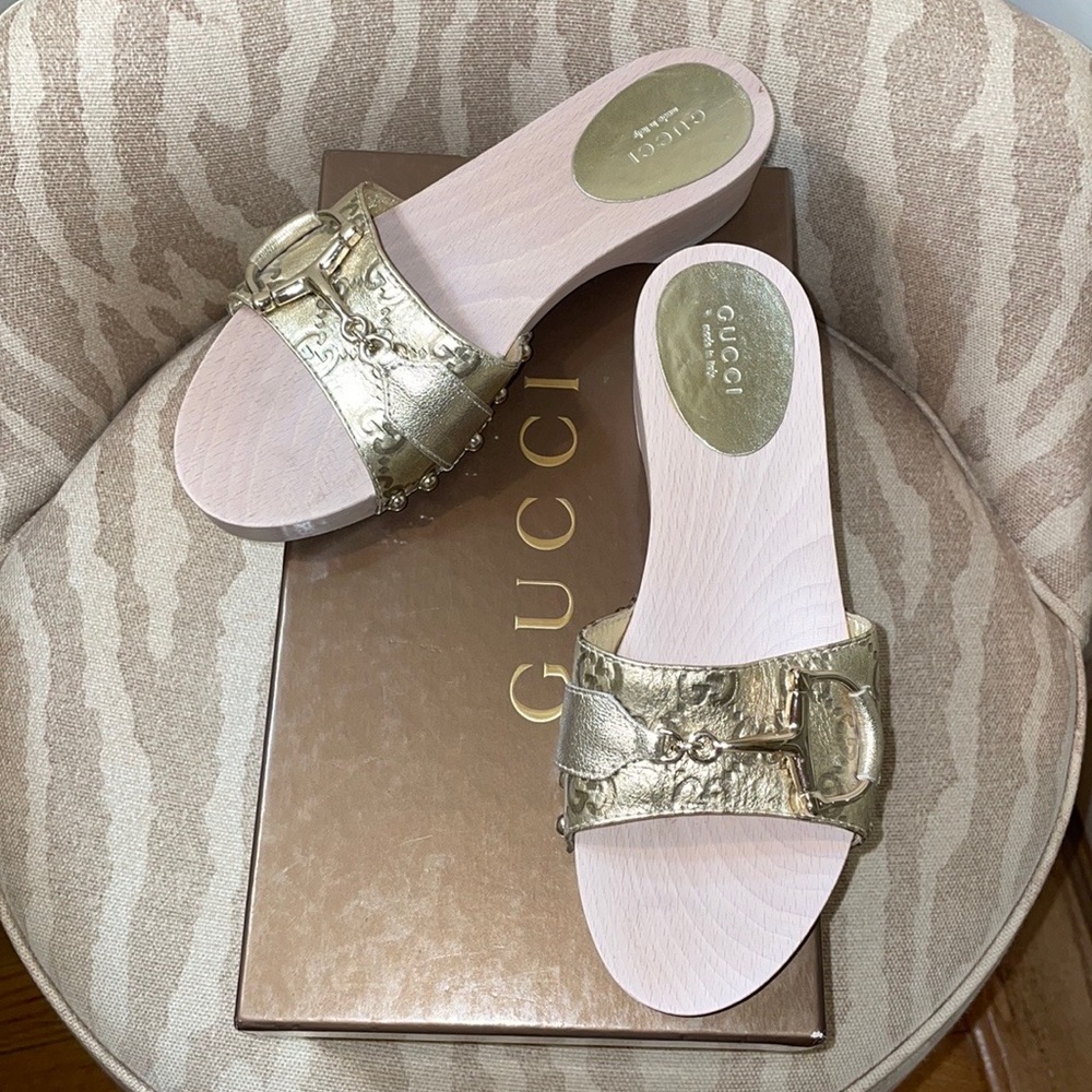 Gucci gold clogs